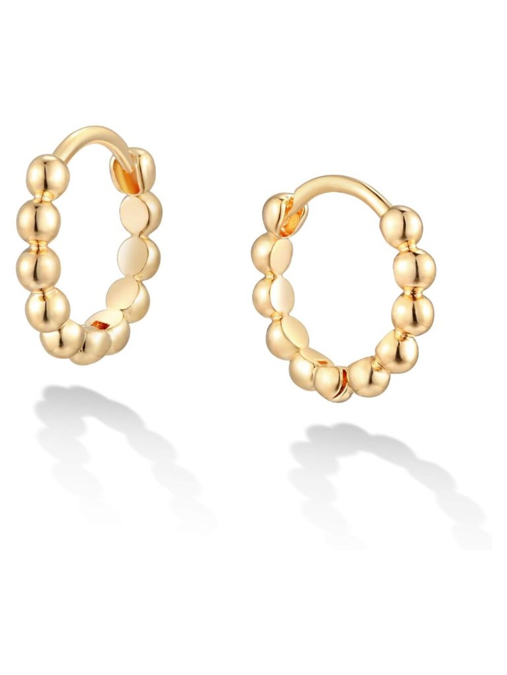 14K Gold Plated Beaded Huggie Hoop Earrings Hypoallergenic Everyday Stackable